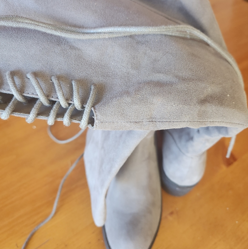 Faux Suede, light gray, 8.5 wide calf